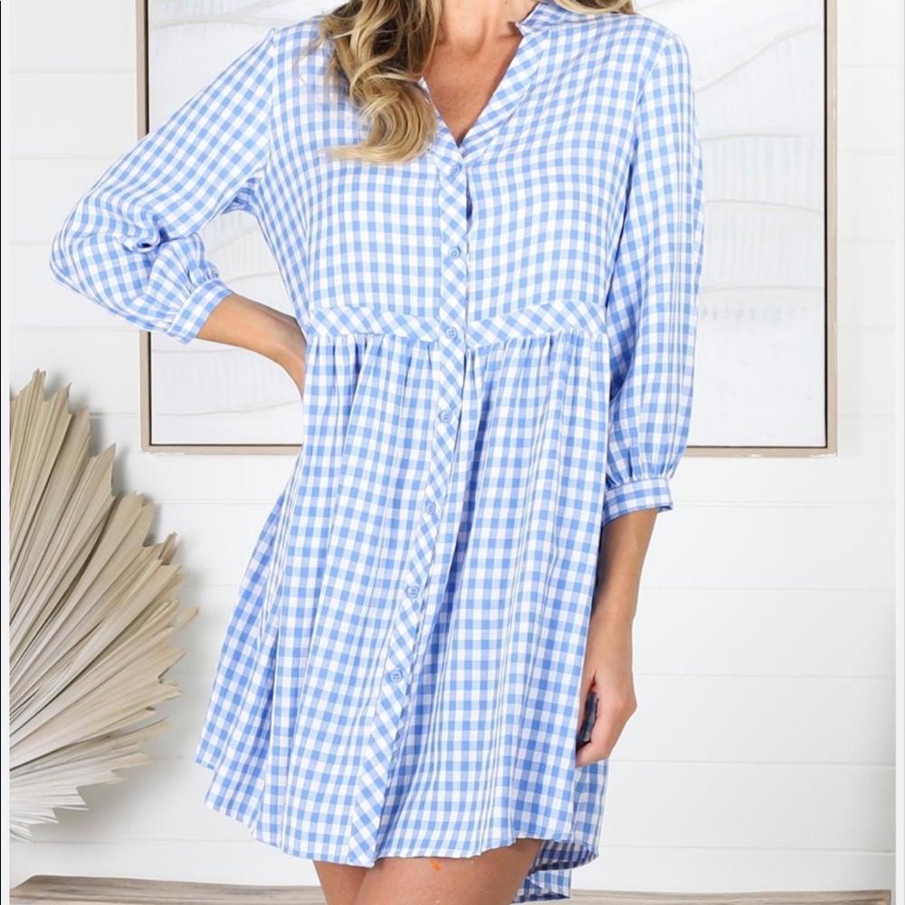 Frielle Mini Dress - Blue Gingham NWT!